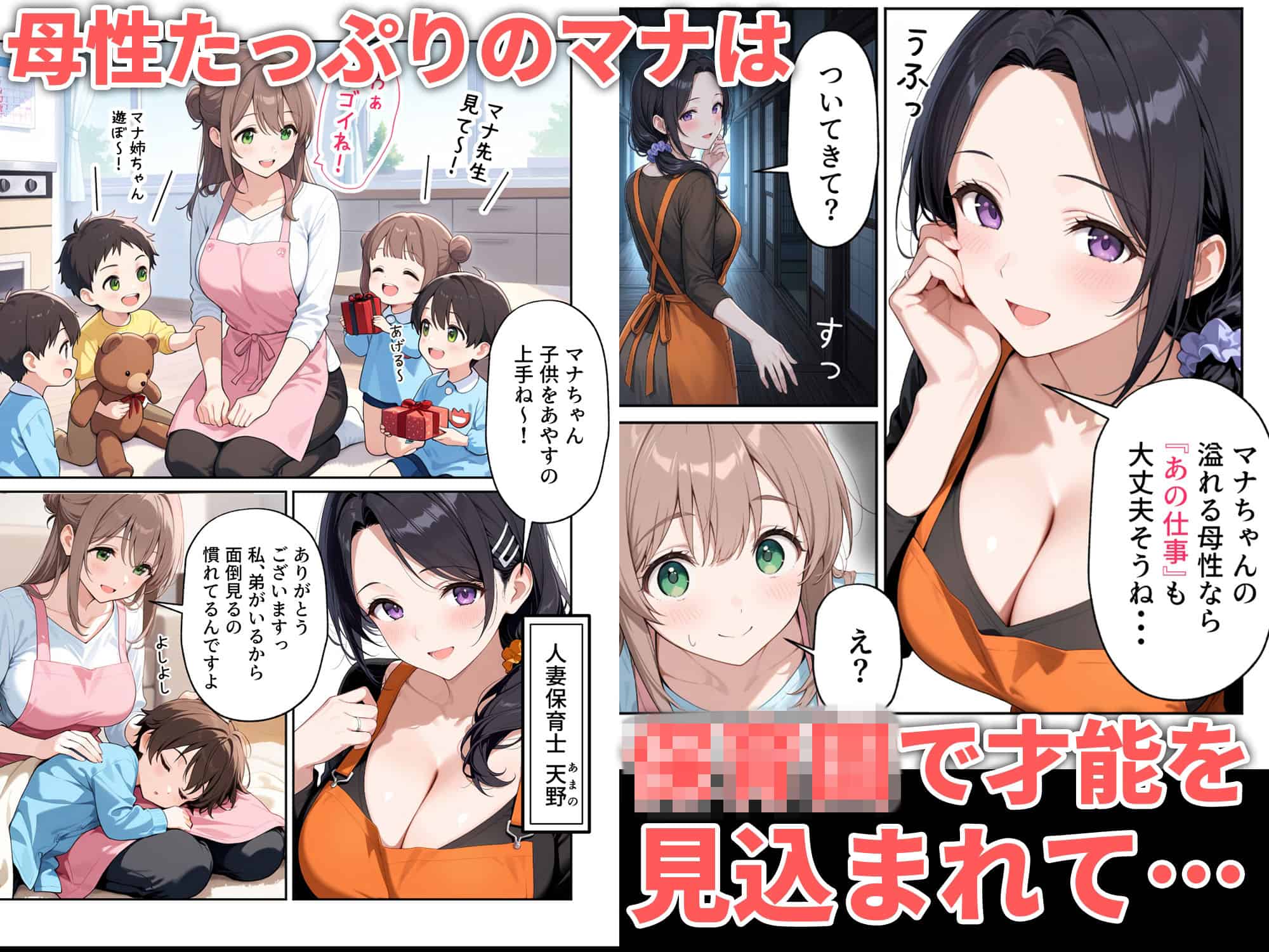 エプロン姿のマナが子どもたちの前に座り、プレゼントを受け取る