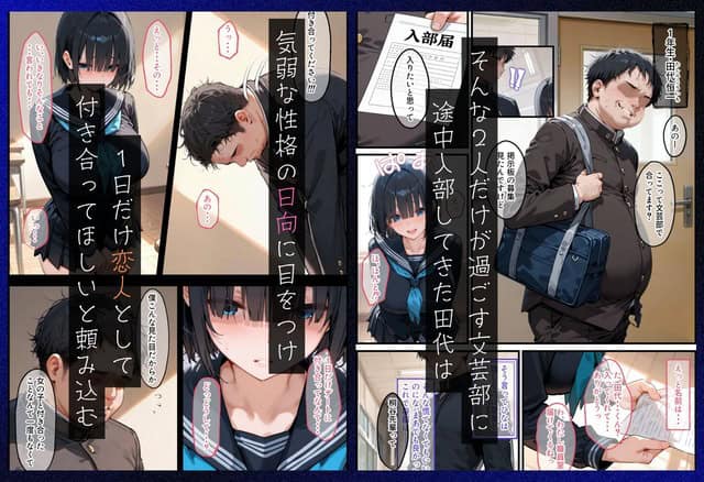 入部届を持つ田代恒一と文芸部の扉が並び、途中入部してきた文字が入る