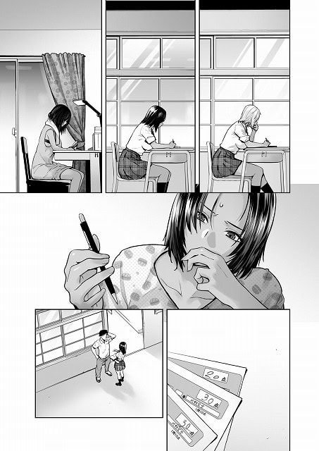 机に向かう生徒たちの下で、きららがペンを持って不安そうに見つめる