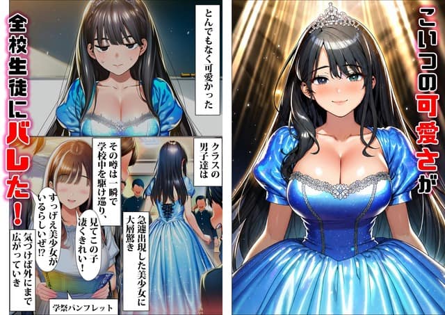 結衣がティアラと青いドレス姿で、頬を赤くして正面へ微笑む